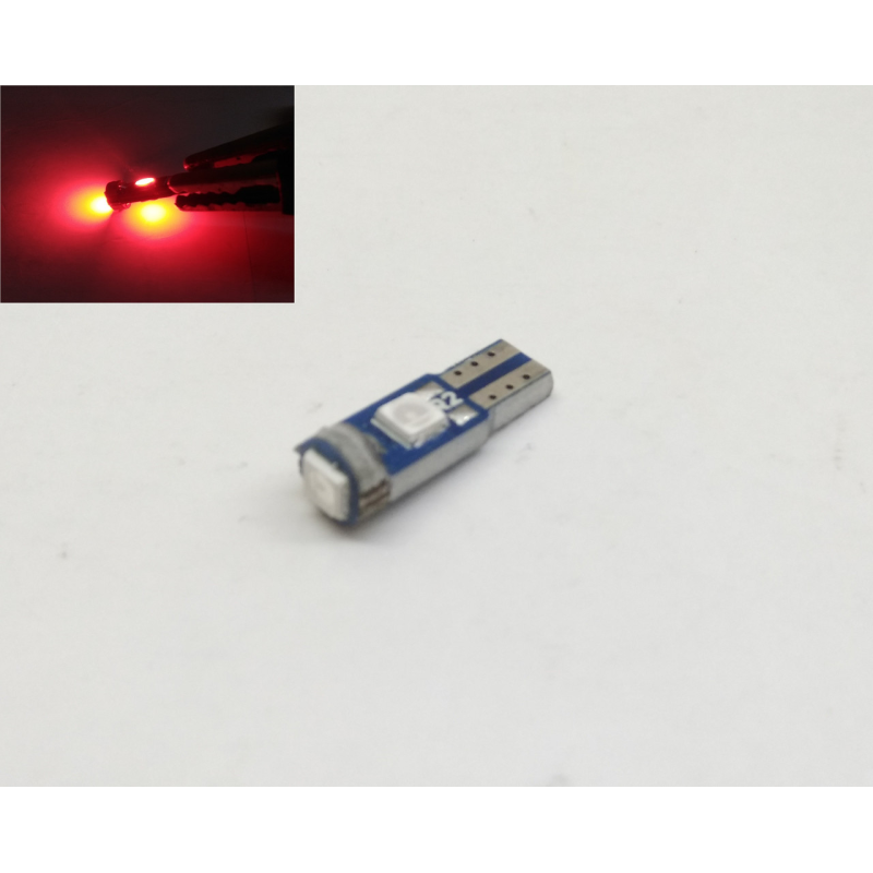 Автолампа LED T5 красный W1.2W 3SMD 3030 12V
