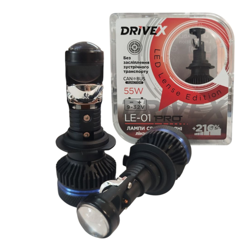 Світлодіодні Led міні лінзи H7 LE-01 Pro DriveX Canbus 5500K 55W 9-32V Світлодіодні Led міні лінзи H7 LE-01 Pro DriveX Canbus 5500K 55W 9-32V