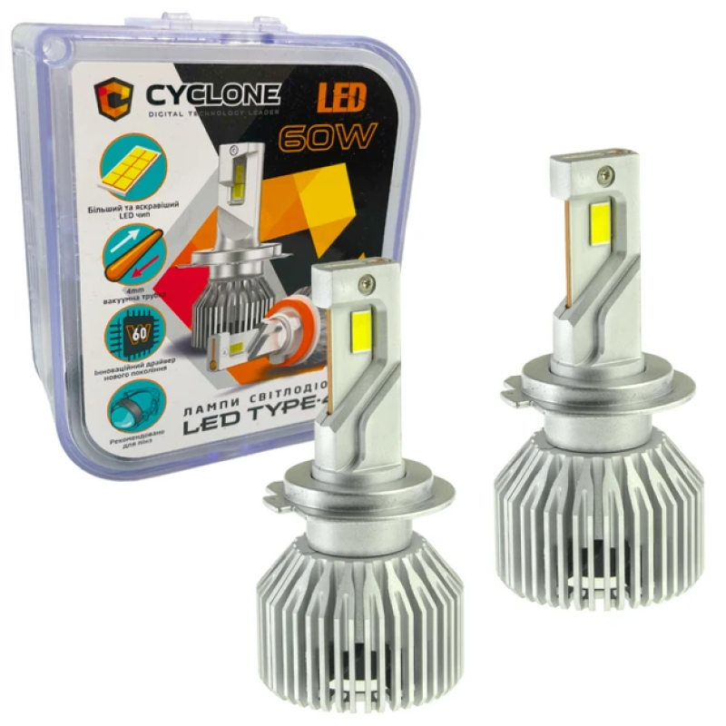 Автолампи Led H7 CYCLONE 6000K type 49 60W 17500Lm 9-16V