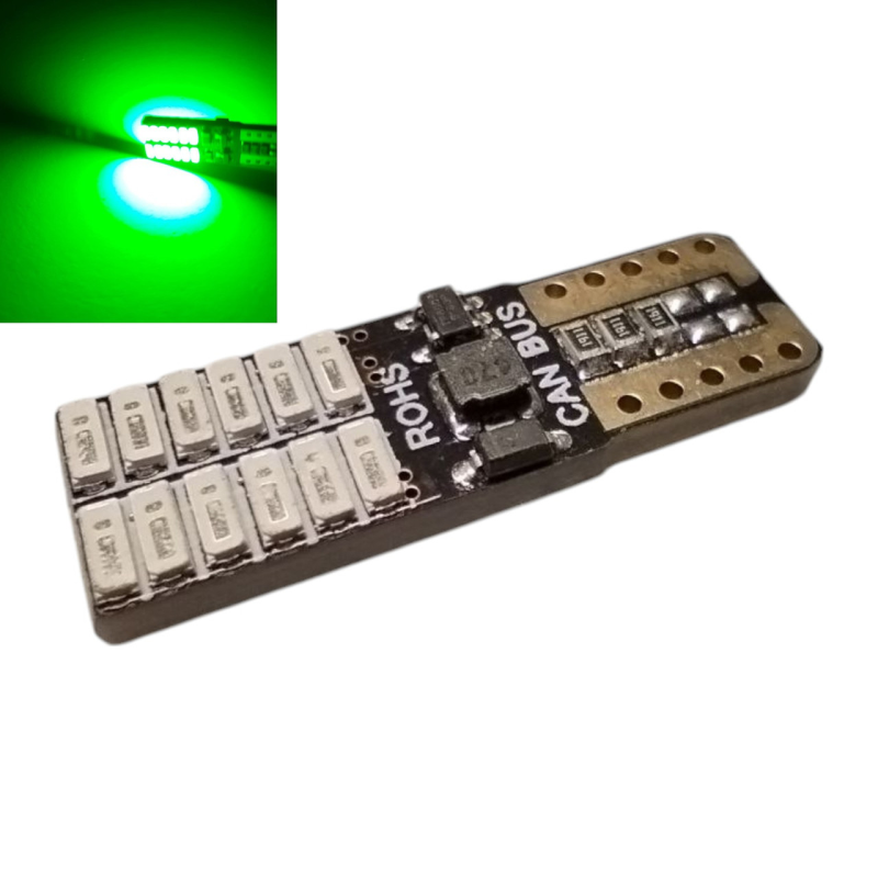 Автолампи LED T10 зелена W5W Canbus 24SMD 4014 12V