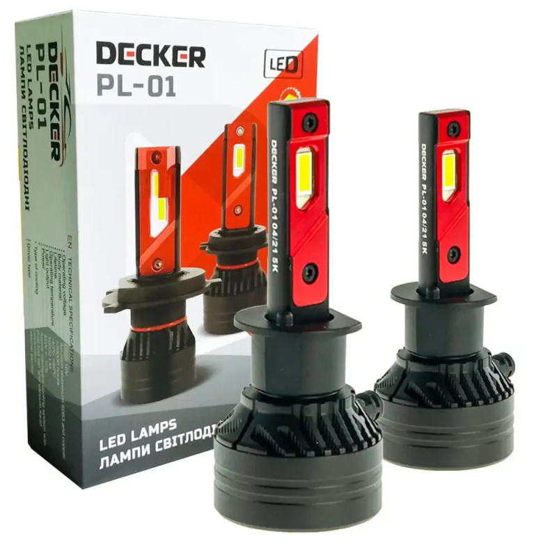 Світлодіодні автолампи Led H1 45W Decker PL-01 5000K 10000Lm 9-32V