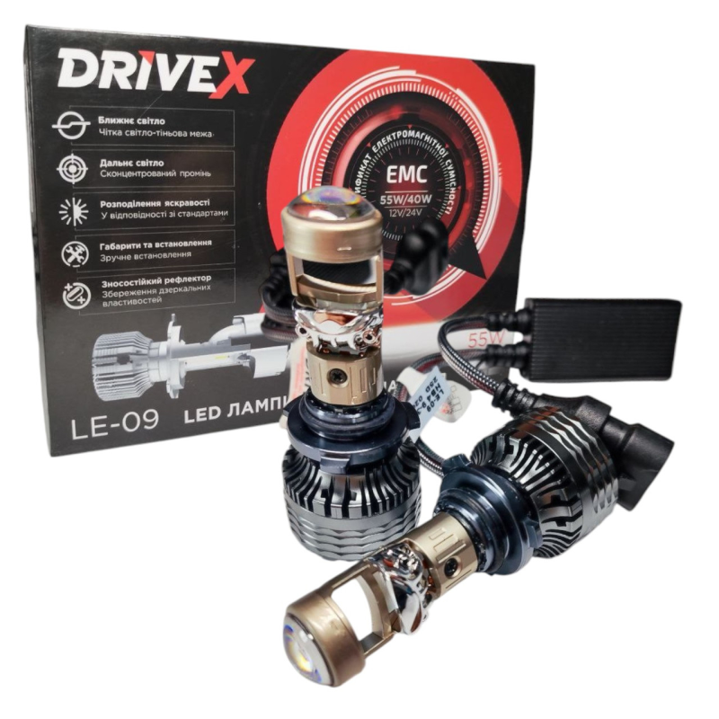 Автолампи міні LED лінзи HB3 9005 DriveX LE-09 50Вт 9-16В 6000K Автолампи міні LED лінзи HB3 9005 DriveX LE-09 50Вт 9-16В 6000K