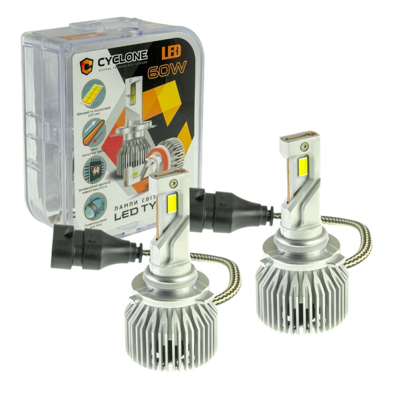 Автолампи Led HB3 HB4 9005 9006 CYCLONE 6000K type 49 60W 17500Lm 9-16V