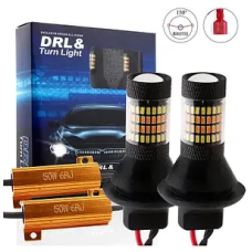 Комплект ламп LED ДХО поворот PY21W P21W W21W SMD4014  білий/жовтий 12V