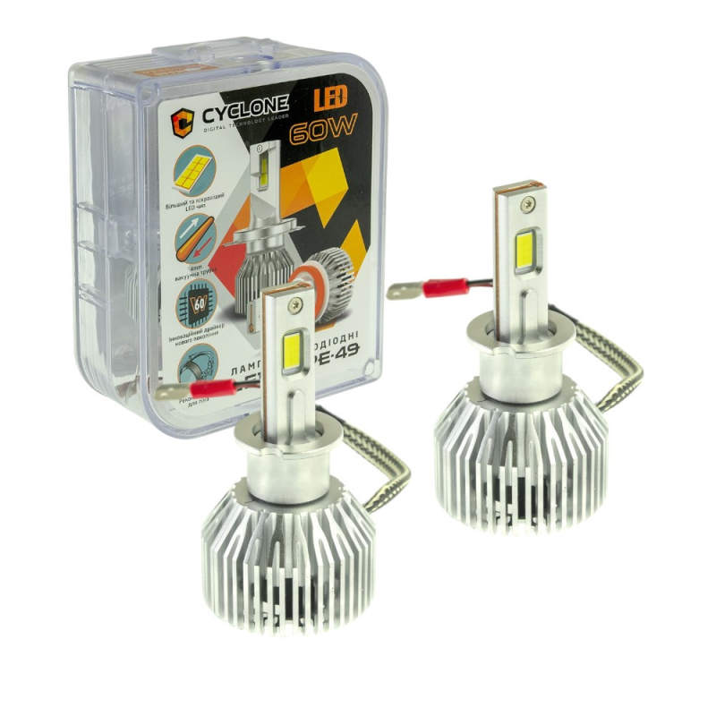 Автолампи Led H3 CYCLONE 6000K type 49 60W 17500Lm 9-16V