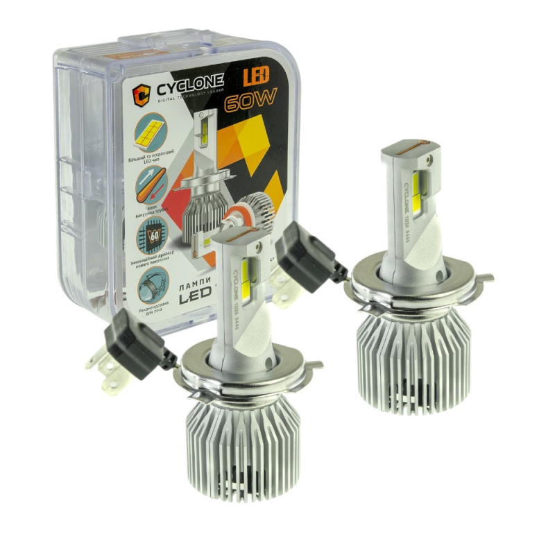 Автолампи Led H4 CYCLONE 6000K type 49 60W 17500Lm 9-16V Автолампи Led H4 CYCLONE 6000K type 49 60W 17500Lm 9-16V