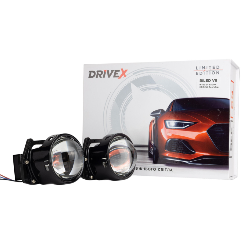 Світлодіодні Bi-LED лінзи V8 DriveX 3.0“ 5500k 55/ 62W 12v Світлодіодні Bi-LED лінзи V8 DriveX 3.0“ 5500k 55/ 62W 12v